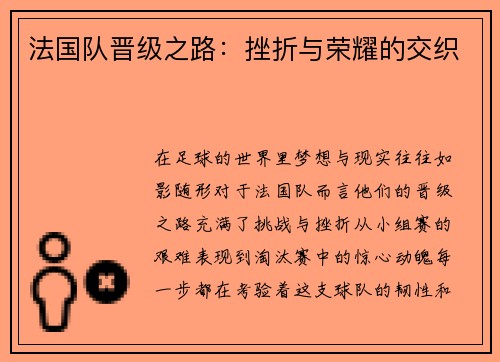 法国队晋级之路：挫折与荣耀的交织