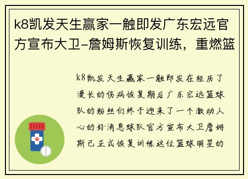 k8凯发天生赢家一触即发广东宏远官方宣布大卫-詹姆斯恢复训练，重燃篮球热情！