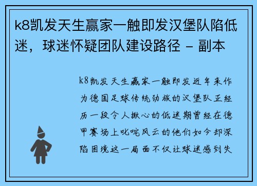 k8凯发天生赢家一触即发汉堡队陷低迷，球迷怀疑团队建设路径 - 副本